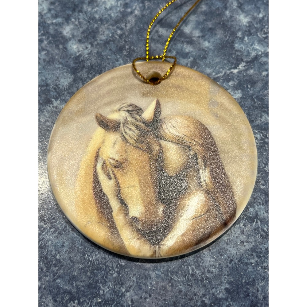 Horse and Woman Round Christmas Ornament Shimmer Pearlescent Equestrian Decor